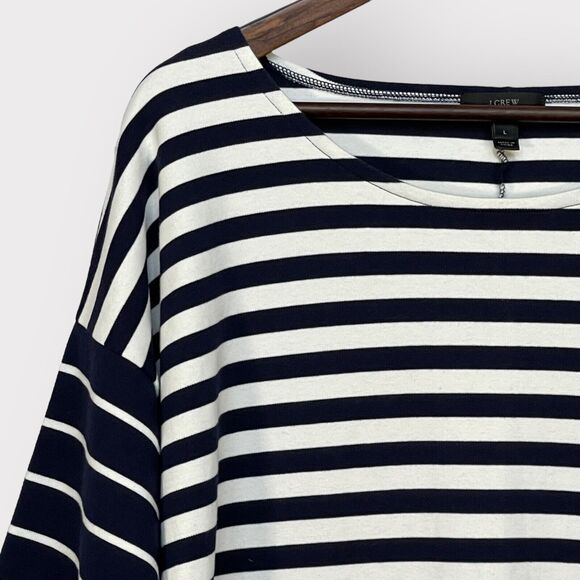 J. Crew Colorblock Mini Shift Dress Women L Navy Striped Nautical Thick Fabric - Picture 3 of 14